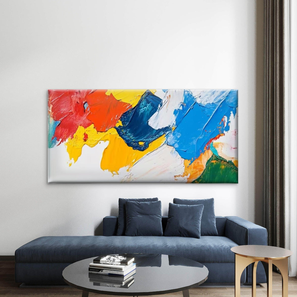 Bold Strokes & Vibrant Colors Wall Art Canvas Office Home Room Framed 80x45cm