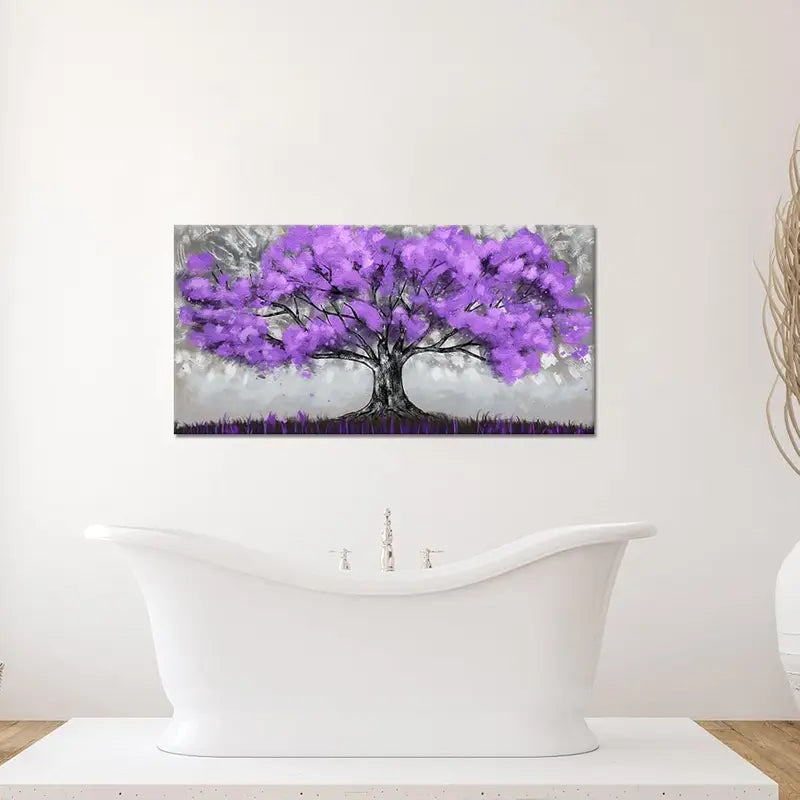Vibrant Purple Tree Snowy Wall Art canvas office home room framed 120x60cm