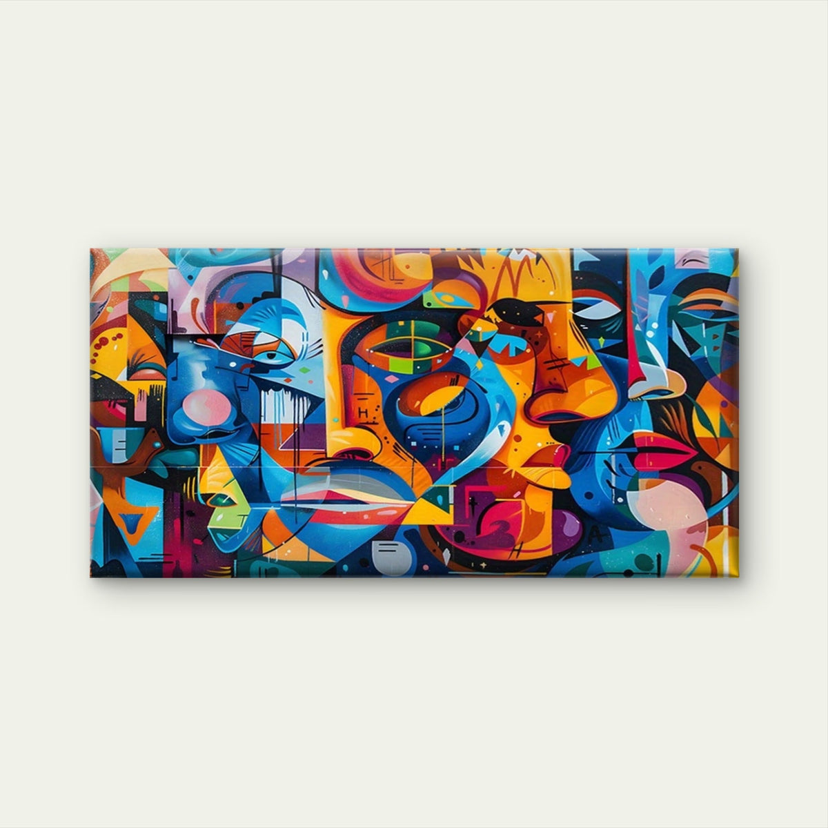 Abstract Faces in Bright Colors Wall Art Canvas Office Home Room Framed 120x60cm