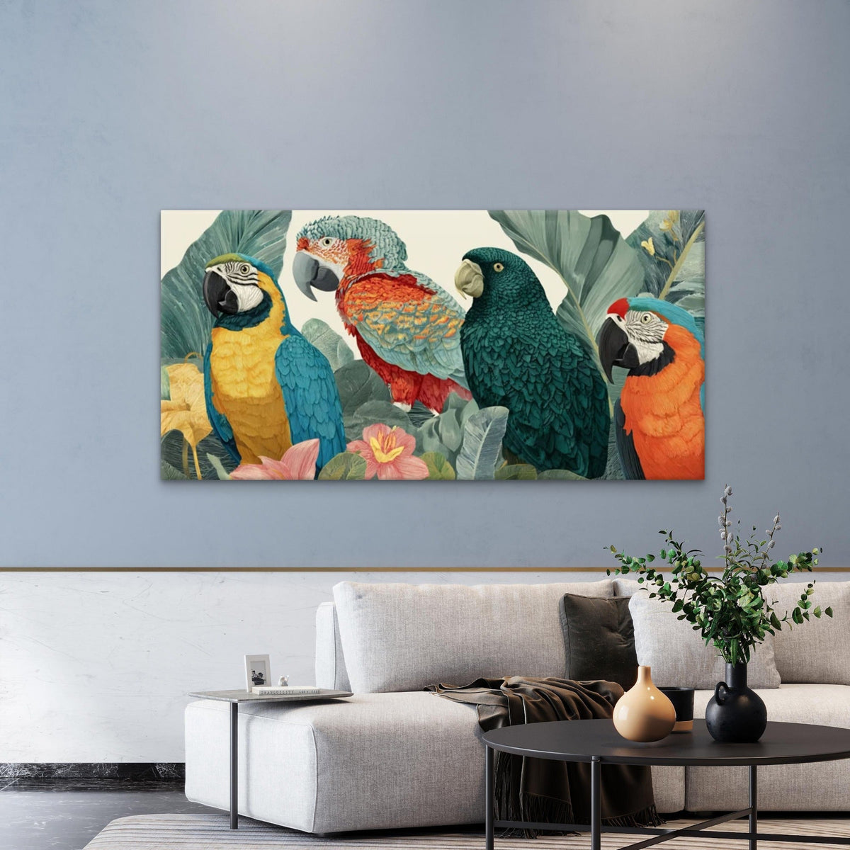 Tropical Birds Paintings Wall Art Canvas Office Home Room Framed 80x45cm