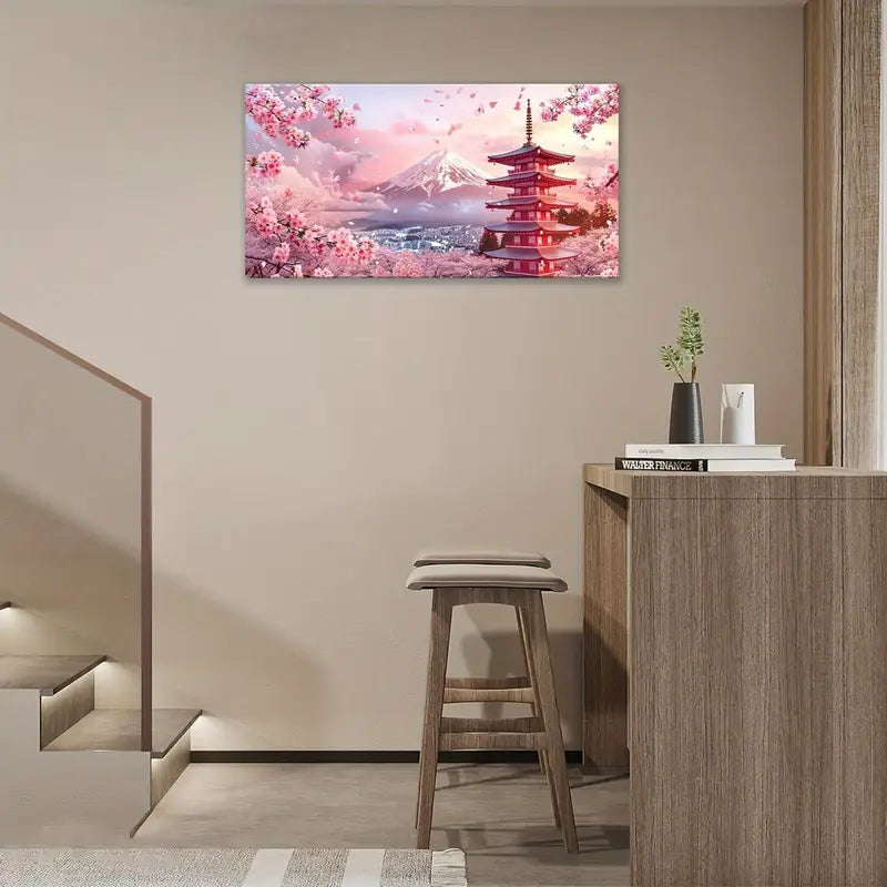 Cherry Blossom Mount Fuji Wall Art canvas office home room framed 120x60cm