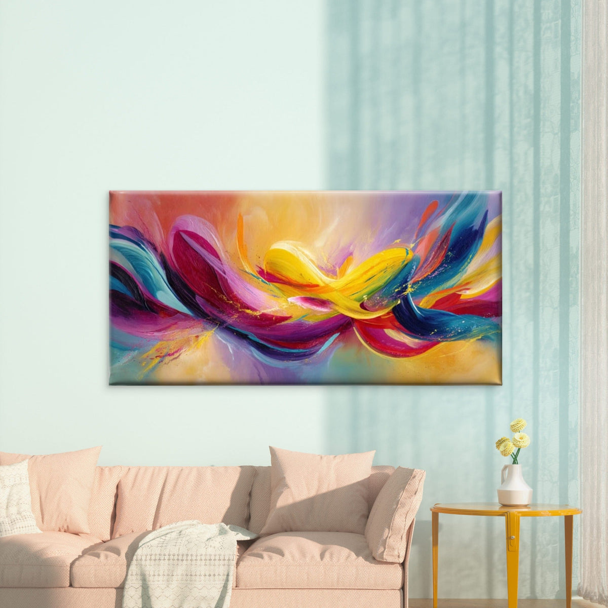 Abstract Multicolor Waves Wall Art Canvas Office Home Room Framed 80x45cm