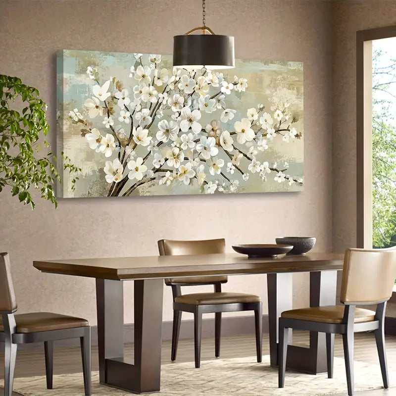Beige Flower Branches Rustic Brown Botanical Wall Art canvas office home room framed 120x60cm