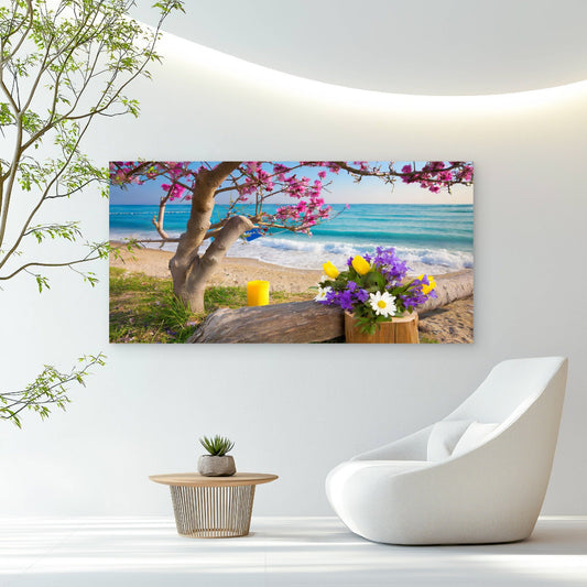 Seaside Spring Floral Beauty Wall Art Canvas Office Home Room Framed 80x45cm