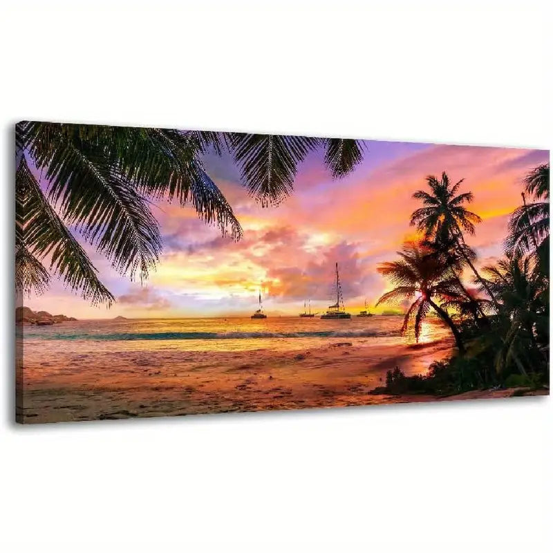 Tropical Palm Tree Summer Ocean Nature Wall Art canvas office home room framed 120x60cm