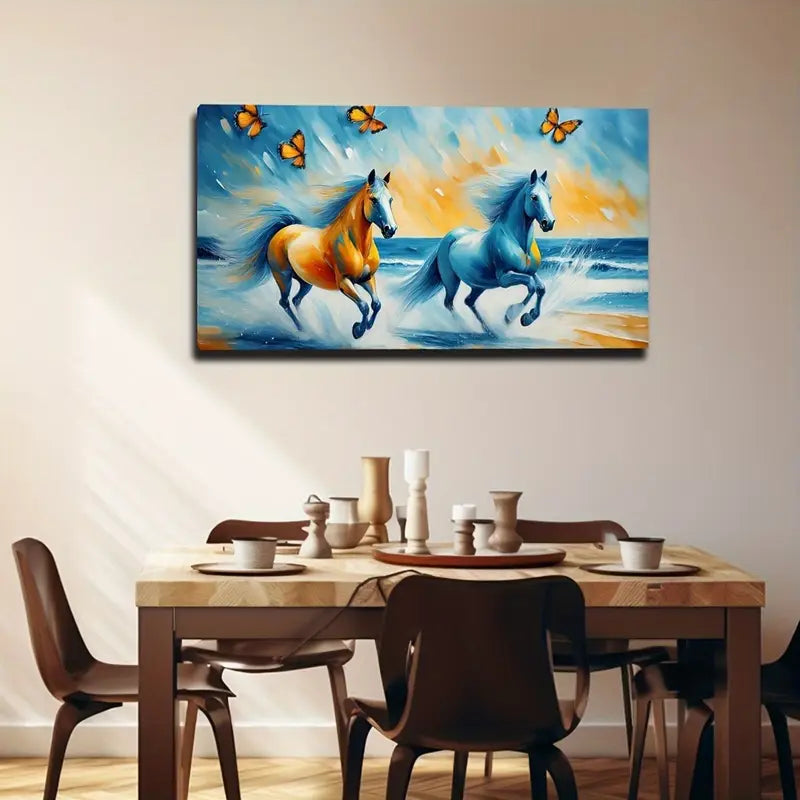 Two Galloping Horses Exquisite Wall Art Canvas Office Home Room Framed 120x60cm