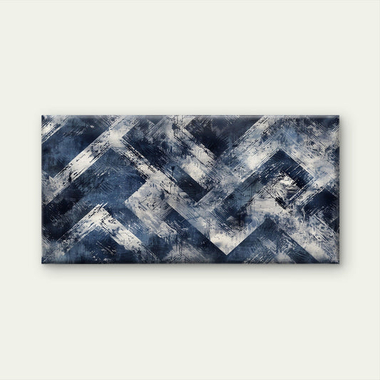 Navy Blue Chevron Abstract Wall Art Canvas Office Home Room Framed 80x45cm