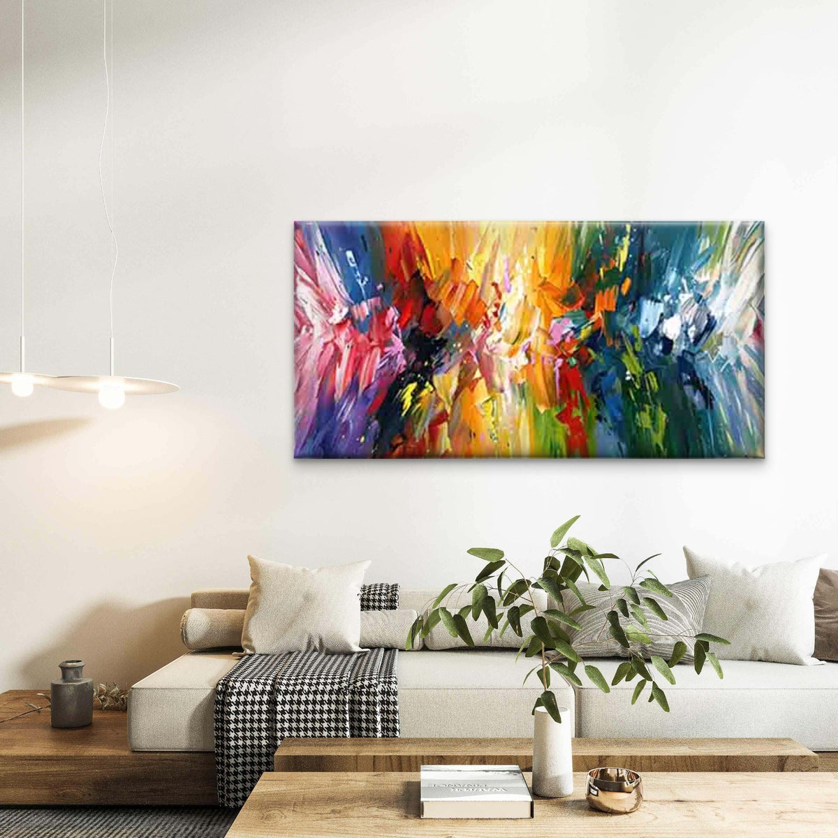 Colorful Abstract Brushstroke Wall Art Canvas Office Home Room Framed 120x60cm