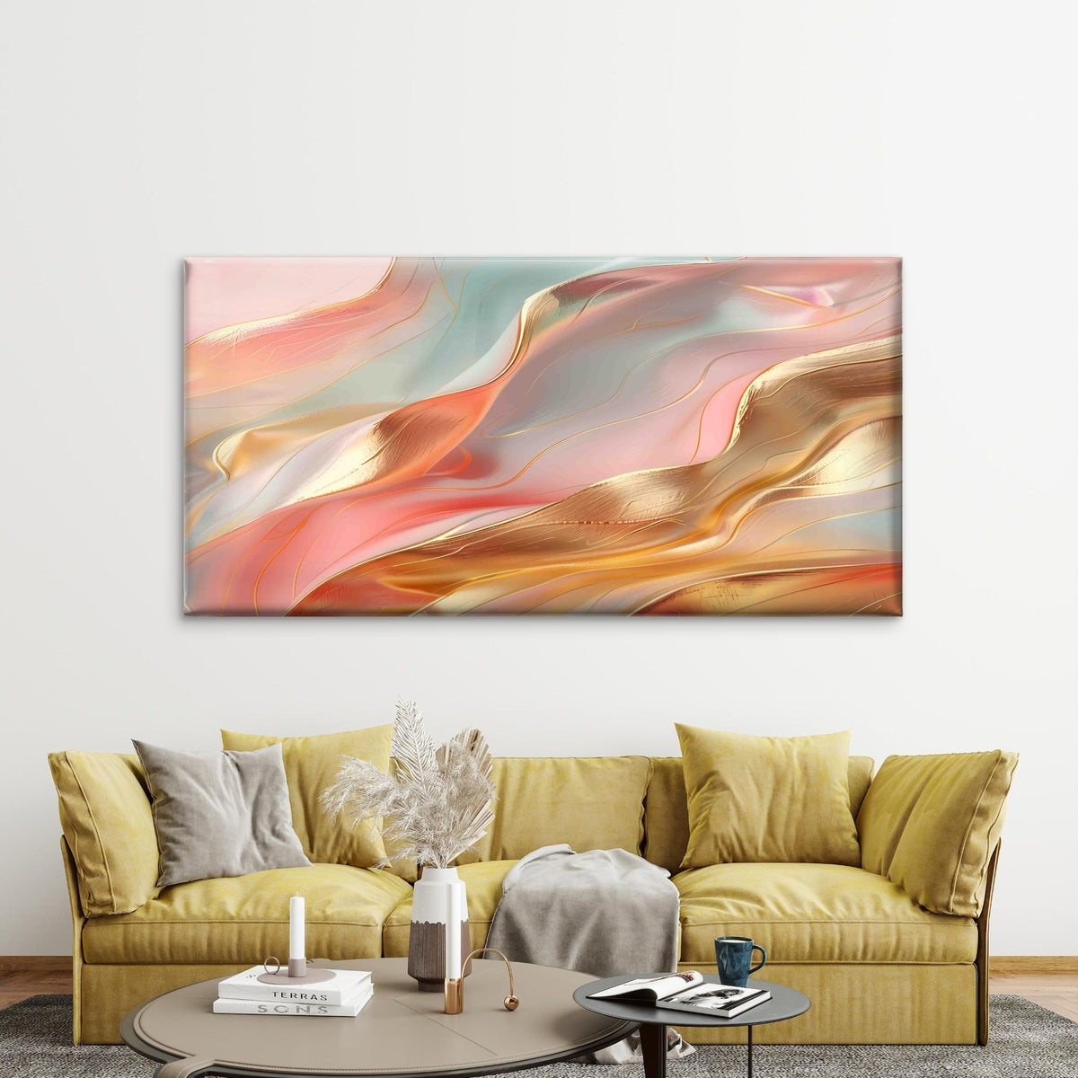 Liquid Coral Nectarine Mint Wall Art Canvas Office Home Room Framed 80x45cm