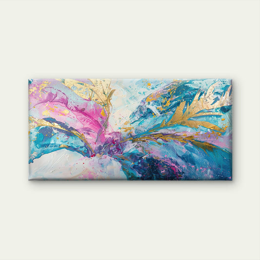 Blue Pink Gold Abstract Paint Wall Art Canvas Office Home Room Framed 80x45cm