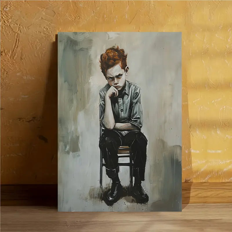 Angry Boy Sitting Chair Modern Abstract Figure Canvas Wall Art Print 100% Australian Made 40x60cm Stretched Canvas Ready to Hang