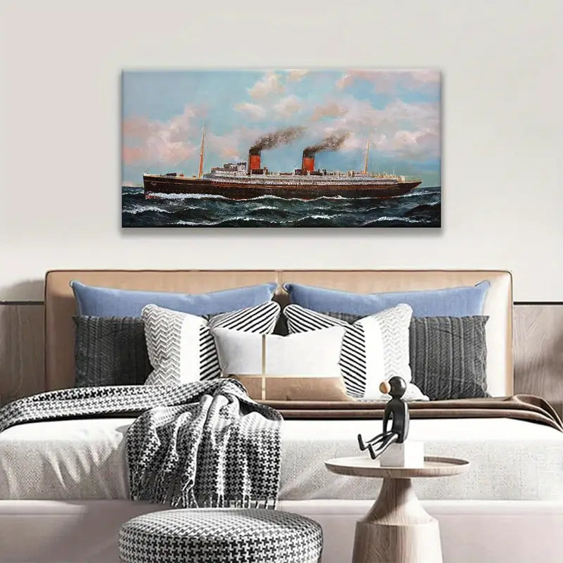 Navy Blue Ocean Liner Ship Seascape Wall Art canvas office home room framed 120x60cm