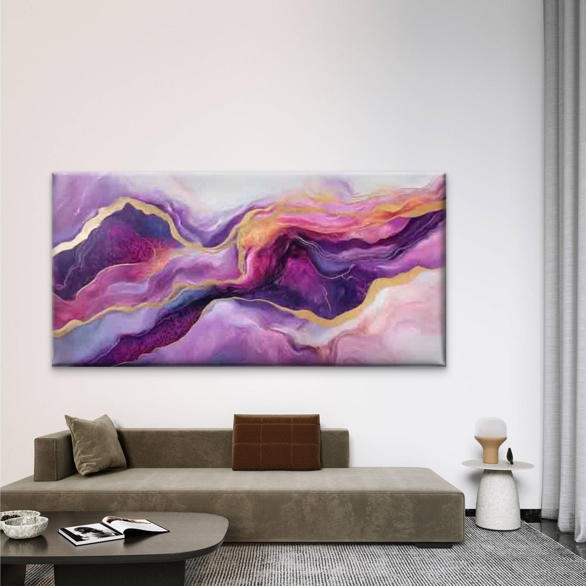 Abstract Purple, Blue & Yellow Wall Art Canvas Office Home Room Framed 80x45cm