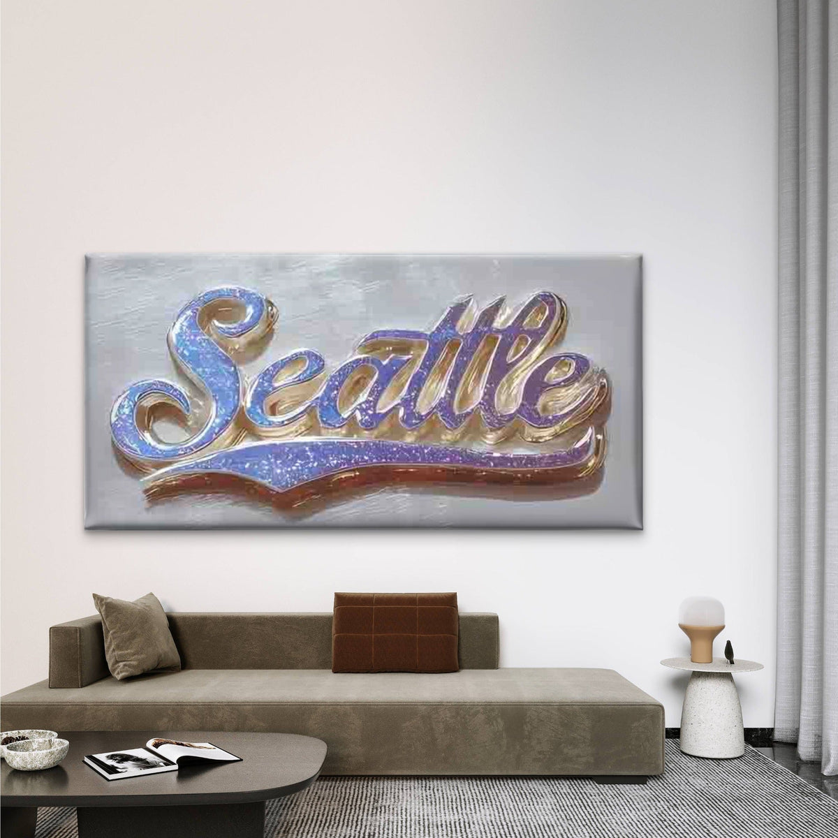 Glitter Seattle City Name Art Wall Art Canvas Office Home Room Framed 80x45cm