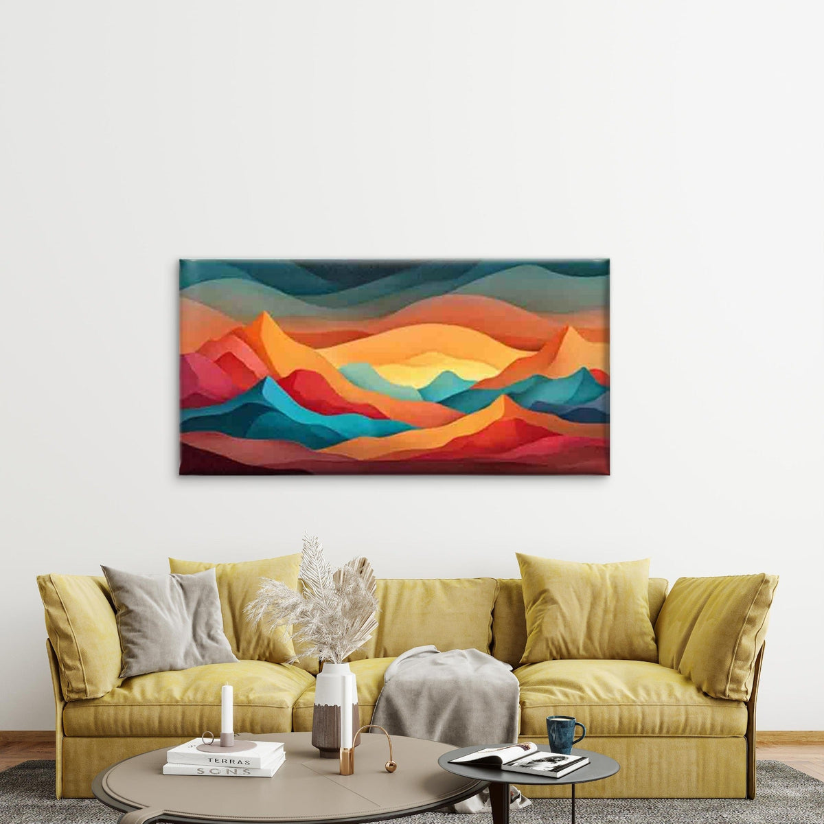 Colorful Layered Mountain Scene Wall Art Canvas Office Home Room Framed 120x60cm