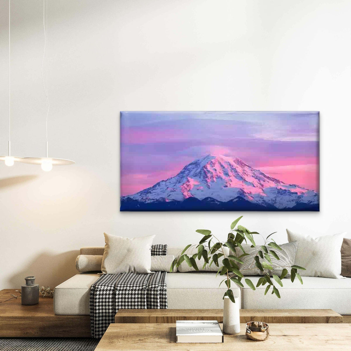 Pink Sunset Snow Mountain Wall Art Canvas Office Home Room Framed 120x60cm