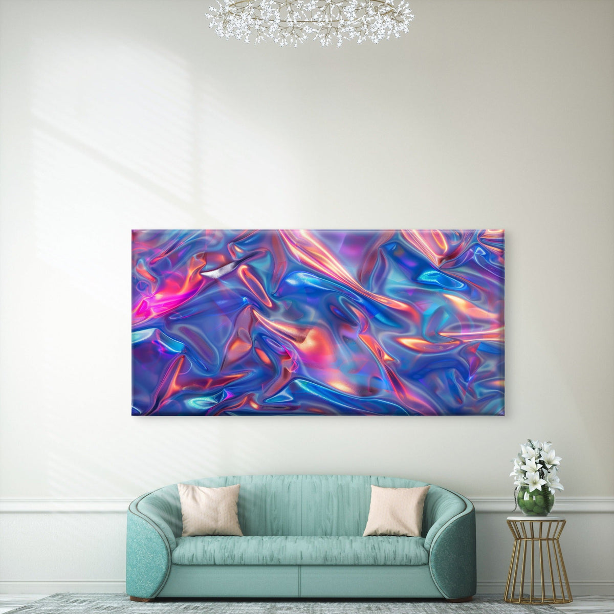 Iridescent Liquid Foil Texture Wall Art Canvas Office Home Room Framed 120x60cm