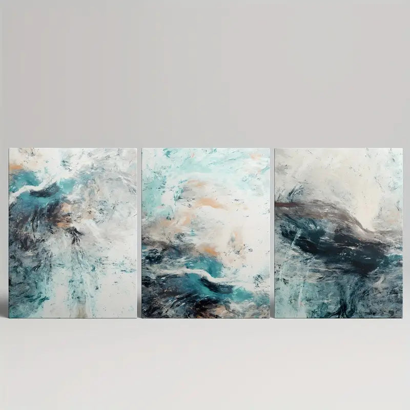 3pcs Swirling Blue, White, and Brown Design Metal Print Ready to Hang Art