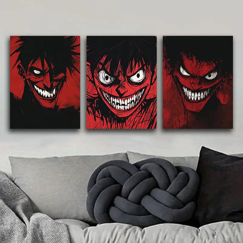 3pcs Red-faced Monster Metal Print Ready to Hang Art