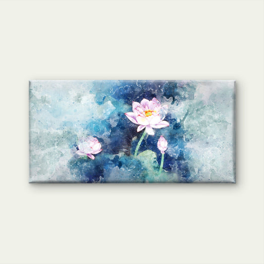 Abstract Lotus Blue Lily Wall Art Canvas Office Home Room Framed 80x45cm