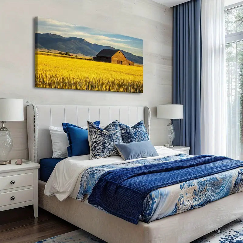 Summer Sunset Old Barn Rye Field Rural Montana Wall Art canvas office home room framed 120x60cm