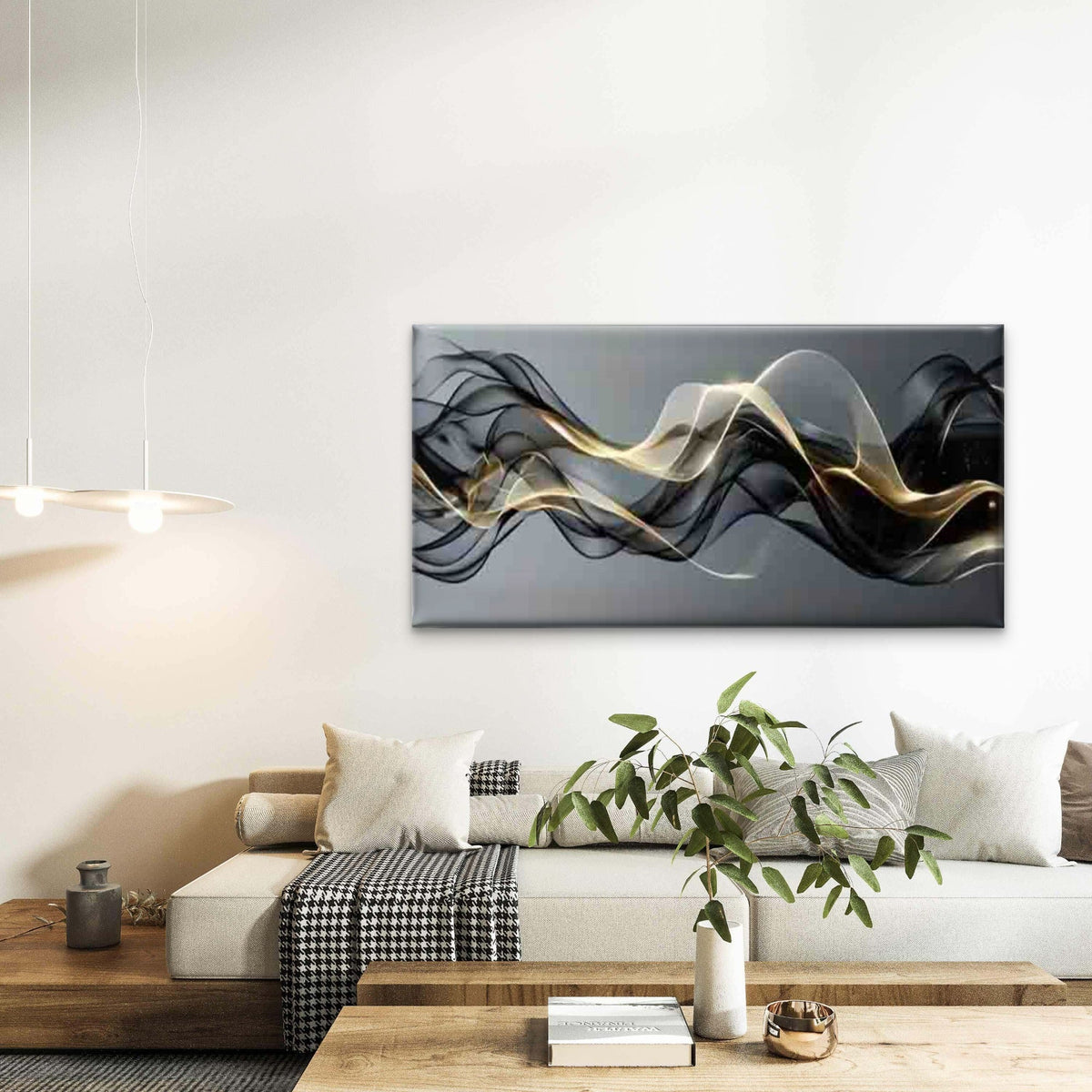 Abstract Dark Tone Waves Wall Art Canvas Office Home Room Framed 120x60cm