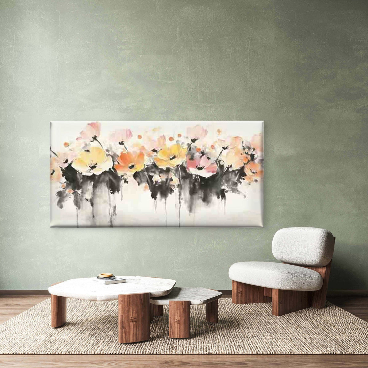 Abstract Watercolor Flowers Wall Art Canvas Office Home Room Framed 80x45cm