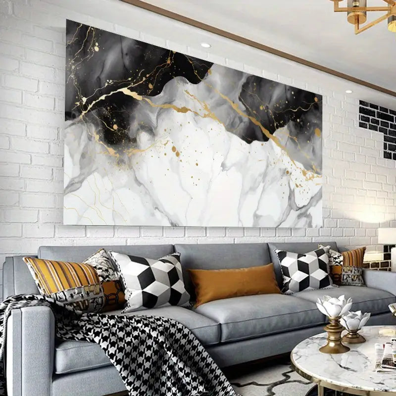 Black White Golden Accents Modern Abstract Wall Art wall canvas office home room framed 120x60cm