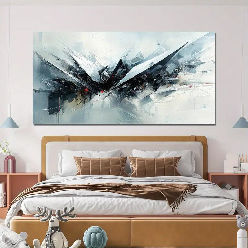 Modern Abstract Black & White Geometric Wall Art canvas office home room framed 120x60cm