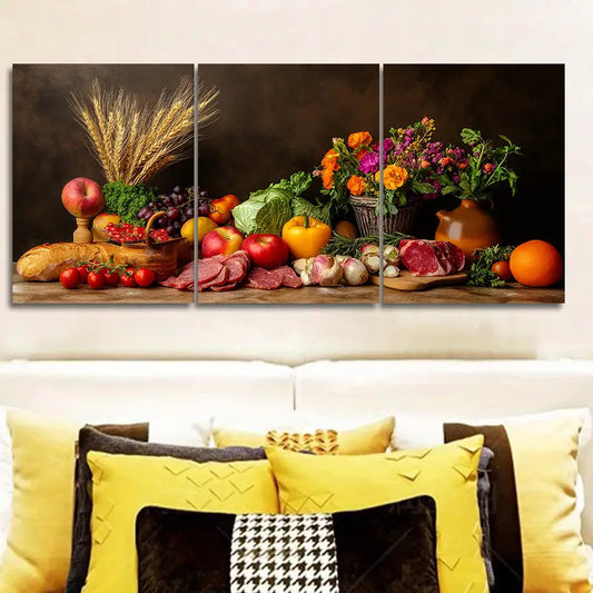 3pcs Luxurious Food Painting Metal Print Ready to Hang Art