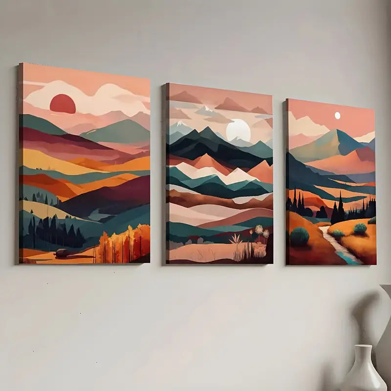 3pcs Modern Abstract Mountain Natural Scenery Wall Art Set Canvas Framed 40x60cm - High Quality Print 100% Australian Made Wall Canvas Ready to Hang