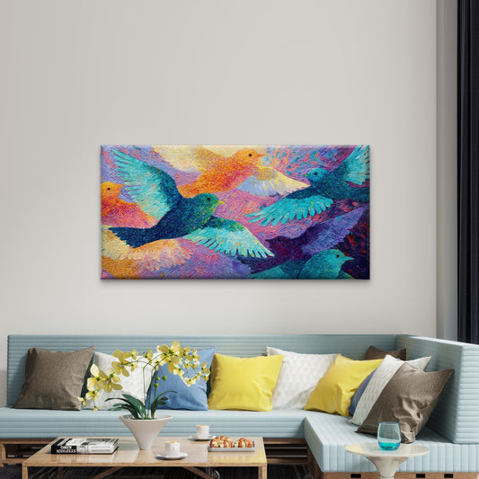 Abstract Colorful Flying Birds Wall Art Canvas Office Home Room Framed 80x45cm