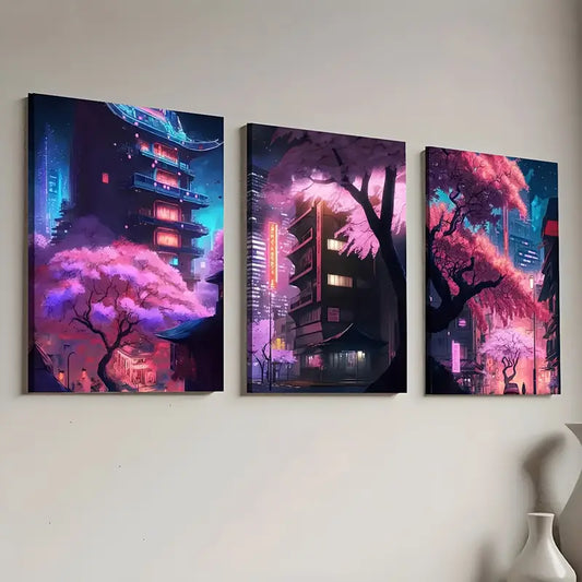 3pcs Modern Fashion Abstract City Technology Landscape Wall Art Set Canvas Framed 40x60cm - High Quality Print 100% Australian Made Wall Canvas Ready to Hang