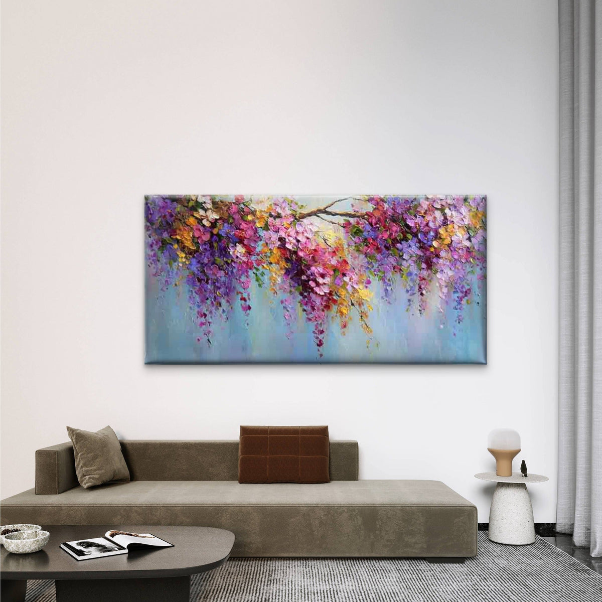 Purple Blossoms In Spring Wall Art Canvas Office Home Room Framed 120x60cm
