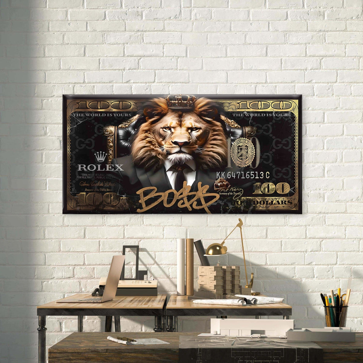 King On Leather Throne Wall Art Canvas Office Home Room Framed 120x60cm