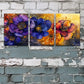 3pcs Vibrant Floral Prints with Golden Accents Metal Print Ready to Hang Art