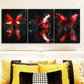 3pcs Vibrant Red & Orange Winged Creatures with Glowing Metal Print Ready to Hang Art