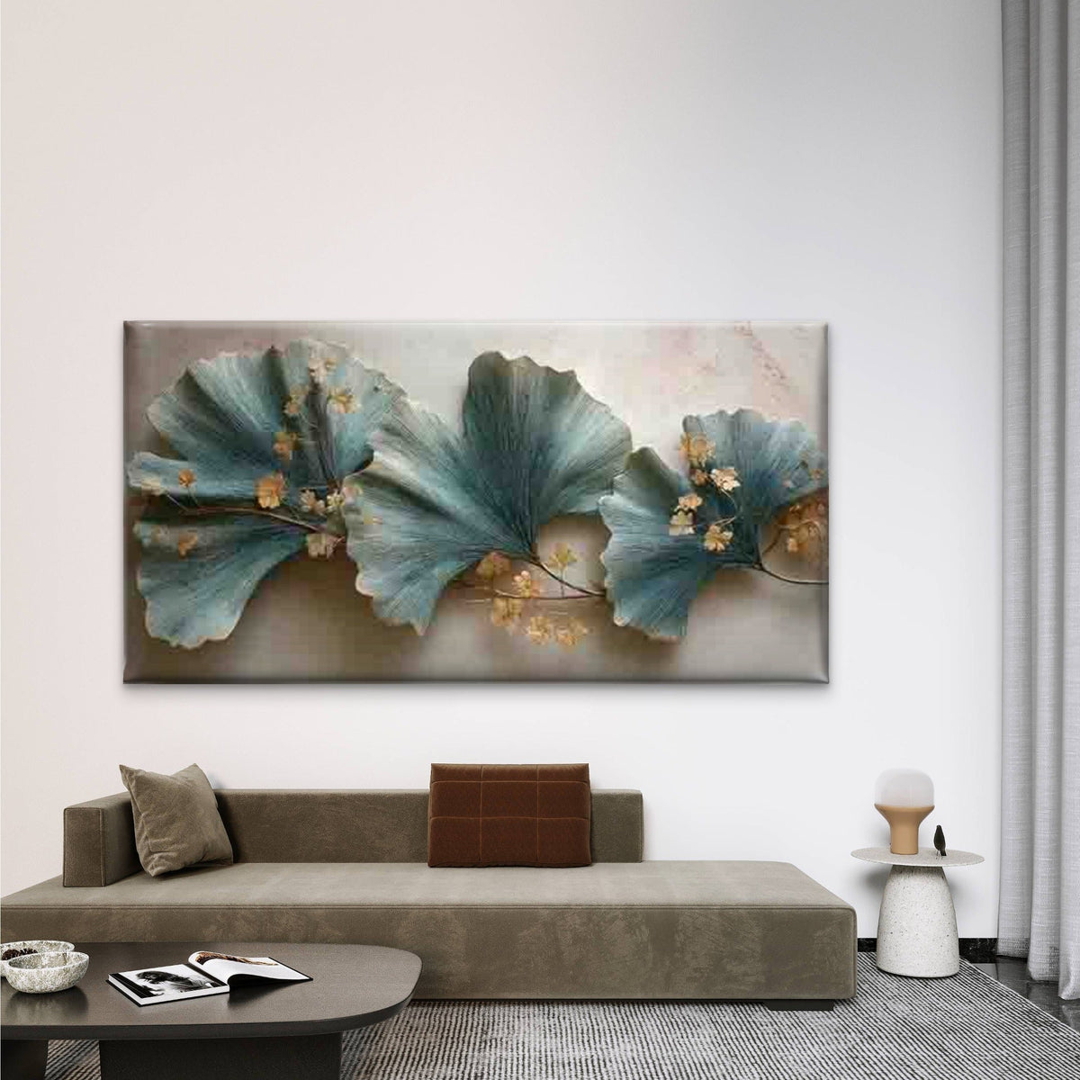 Abstract Ginkgo Leaf Wall Art Canvas Office Home Room Framed 80x45cm