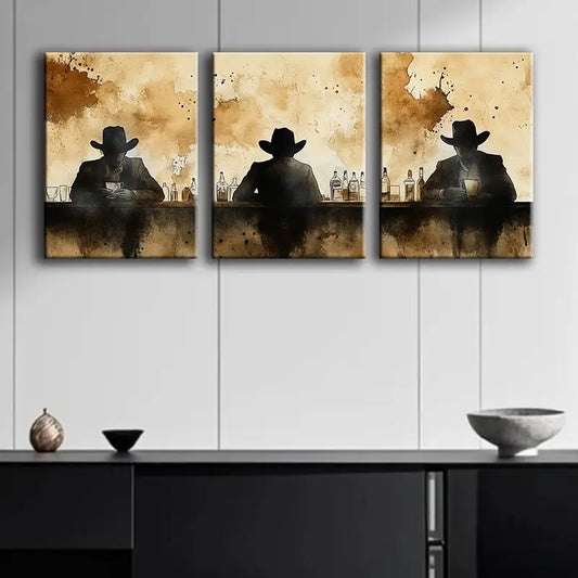 3pcs Silhouettes at Bar Design Metal Print Ready to Hang Art