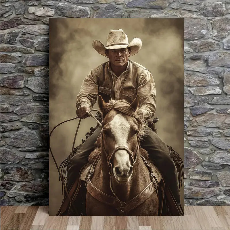 Rustic Cowboy Canvas Wall Art Print 100% Australian Made 40x60cm Stretched Canvas Ready to Hang