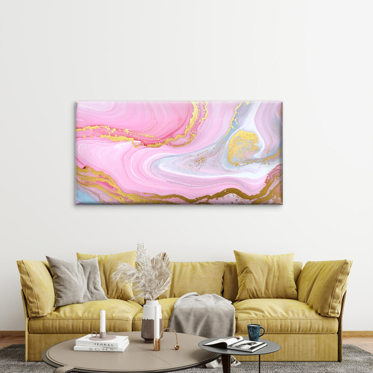 Pink Marble With Shimmering Gol Wall Art Canvas Office Home Room Framed 120x60cm
