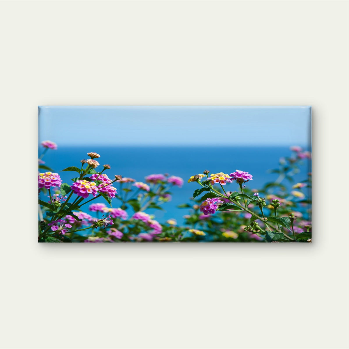 Vibrant Lantana Ocean Scene Wall Art Canvas Office Home Room Framed 120x60cm