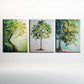 3pcs Vibrant Emerald Green & Golden Leaves Metal Print Ready to Hang Art