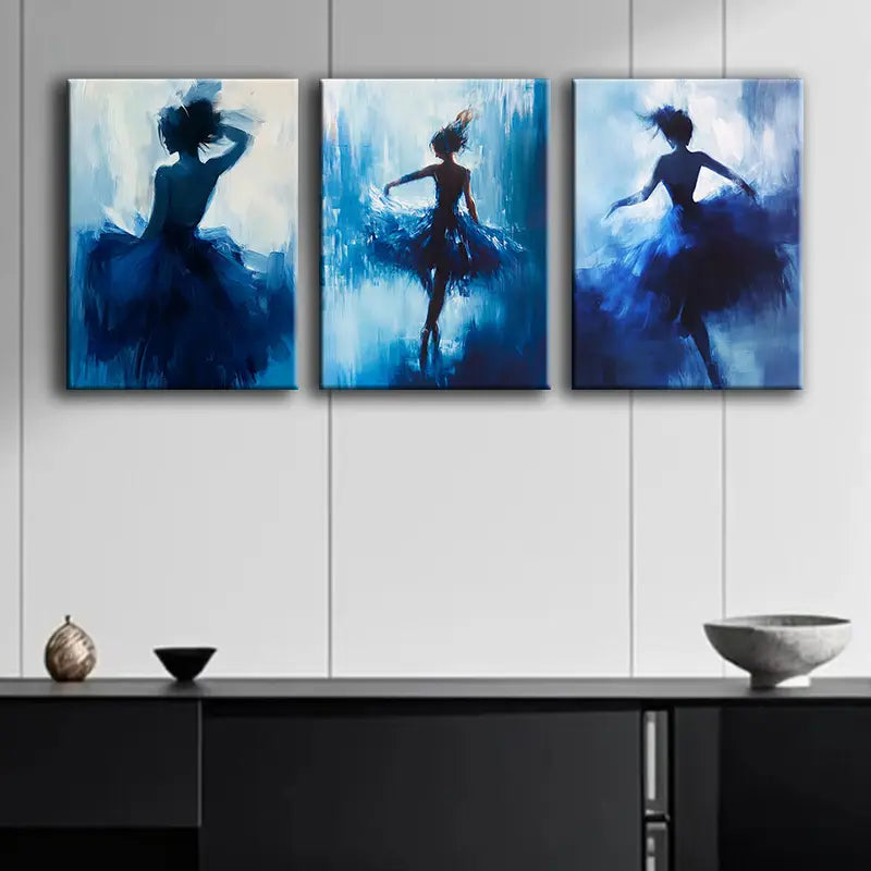 3pcs Blue Ballet Dancer Metal Print Ready to Hang Art