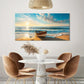 Beach Ocean Sunset Blue Waves Coastal Scene Boat & Seagulls Wall Art canvas office home room framed 120x60cm