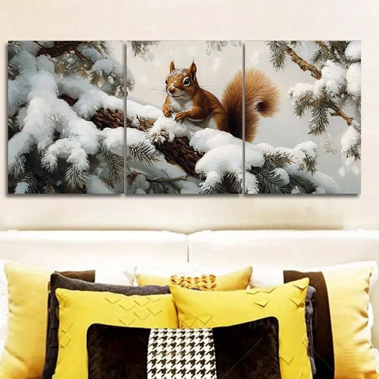 3pcs Rustic Squirrel on Branch Metal Print Ready to Hang Art