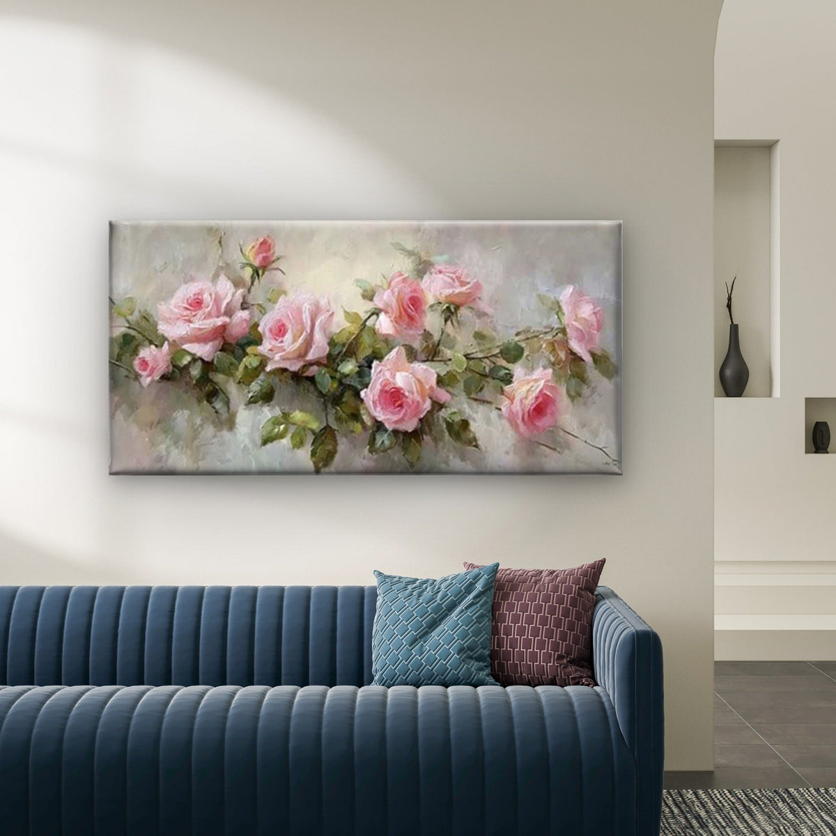 Pink Blooming Roses Bouquet Wall Art Canvas Office Home Room Framed 120x60cm