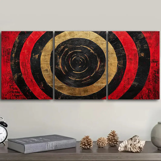 3pcs Luxurious Red Concentric Circles Metal Print Ready to Hang Art