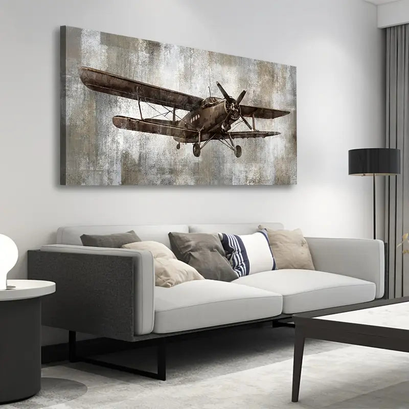 Vintage Airplane Retro Military Wall Art canvas office home room framed 120x60cm