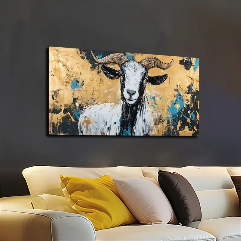 A Black And White Fur Goat Wall Art Canvas Office Home Room Framed 120x60cm